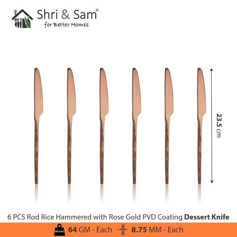 Stainless Steel Hand Crafted 24 PCS Cutlery Set with PVD Coating Rod Rice Hammered