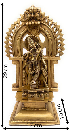 Brass Krishna Idol with Prabhavali | Gopal, Govinda, Balakrishna Murti for Pooja, Home Decor & Temple Statue,Gold, 11.5 Inch, 1 Piece