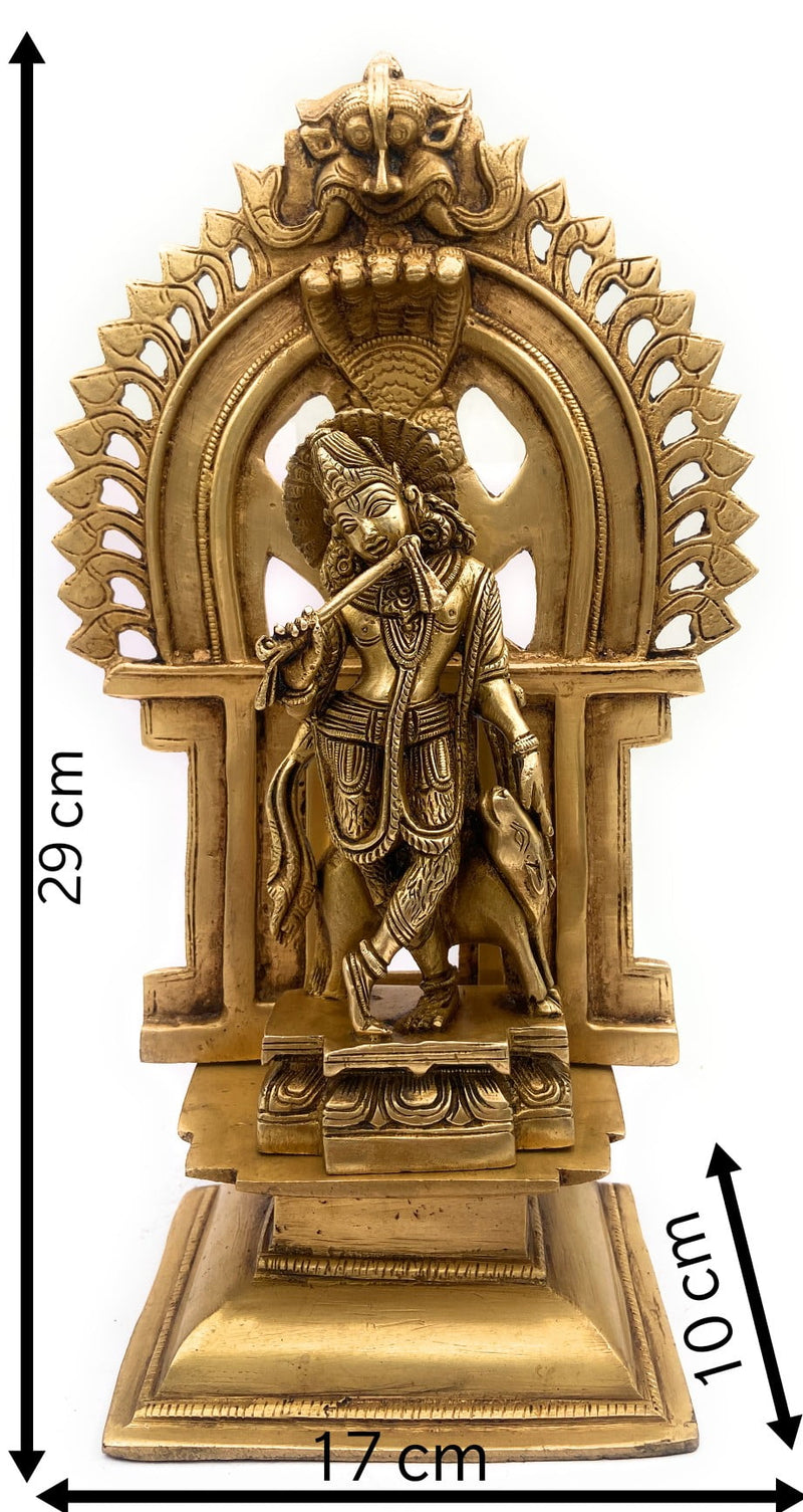 Brass Krishna Idol with Prabhavali | Gopal, Govinda, Balakrishna Murti for Pooja, Home Decor & Temple Statue,Gold, 11.5 Inch, 1 Piece