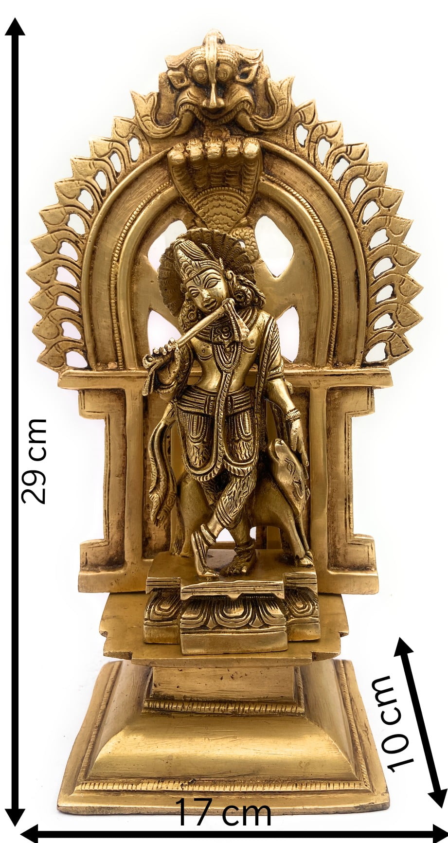 Brass Krishna Idol with Prabhavali | Gopal, Govinda, Balakrishna Murti for Pooja, Home Decor & Temple Statue,Gold, 11.5 Inch, 1 Piece