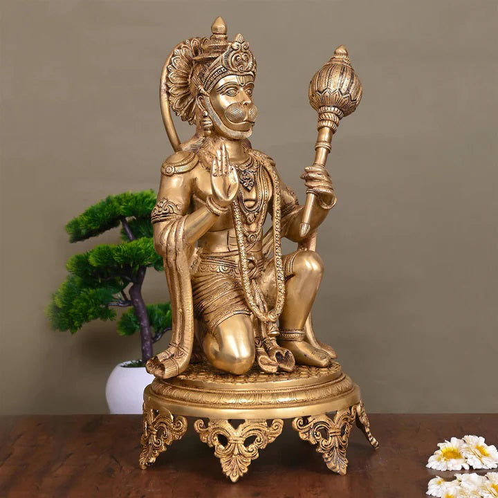 Brass Superfine Sitting Hanuman Statue (20 Inch)