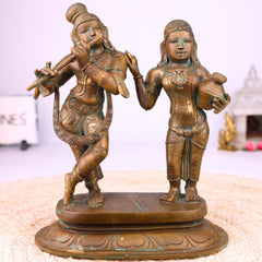 Handcrafted Panchaloha Radha Krishna Idol | Bronze, Brass & Ashtadhatu Divine Murti for Pooja, Temple, Home Decor & Gift, Brown, 10 Inch, 1 Piece