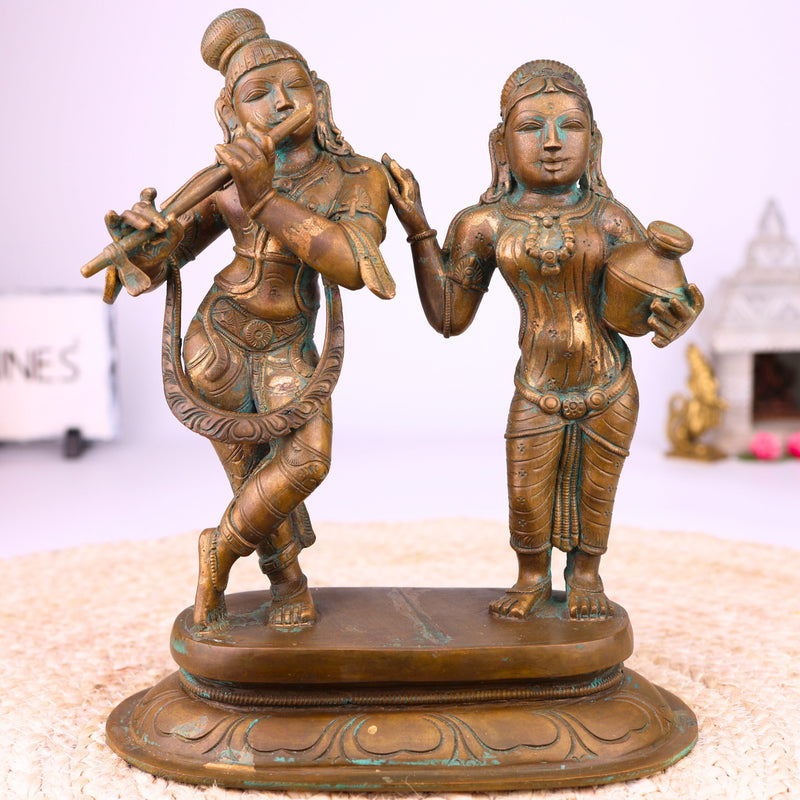 Handcrafted Panchaloha Radha Krishna Idol | Bronze, Brass & Ashtadhatu Divine Murti for Pooja, Temple, Home Decor & Gift, Brown, 10 Inch, 1 Piece