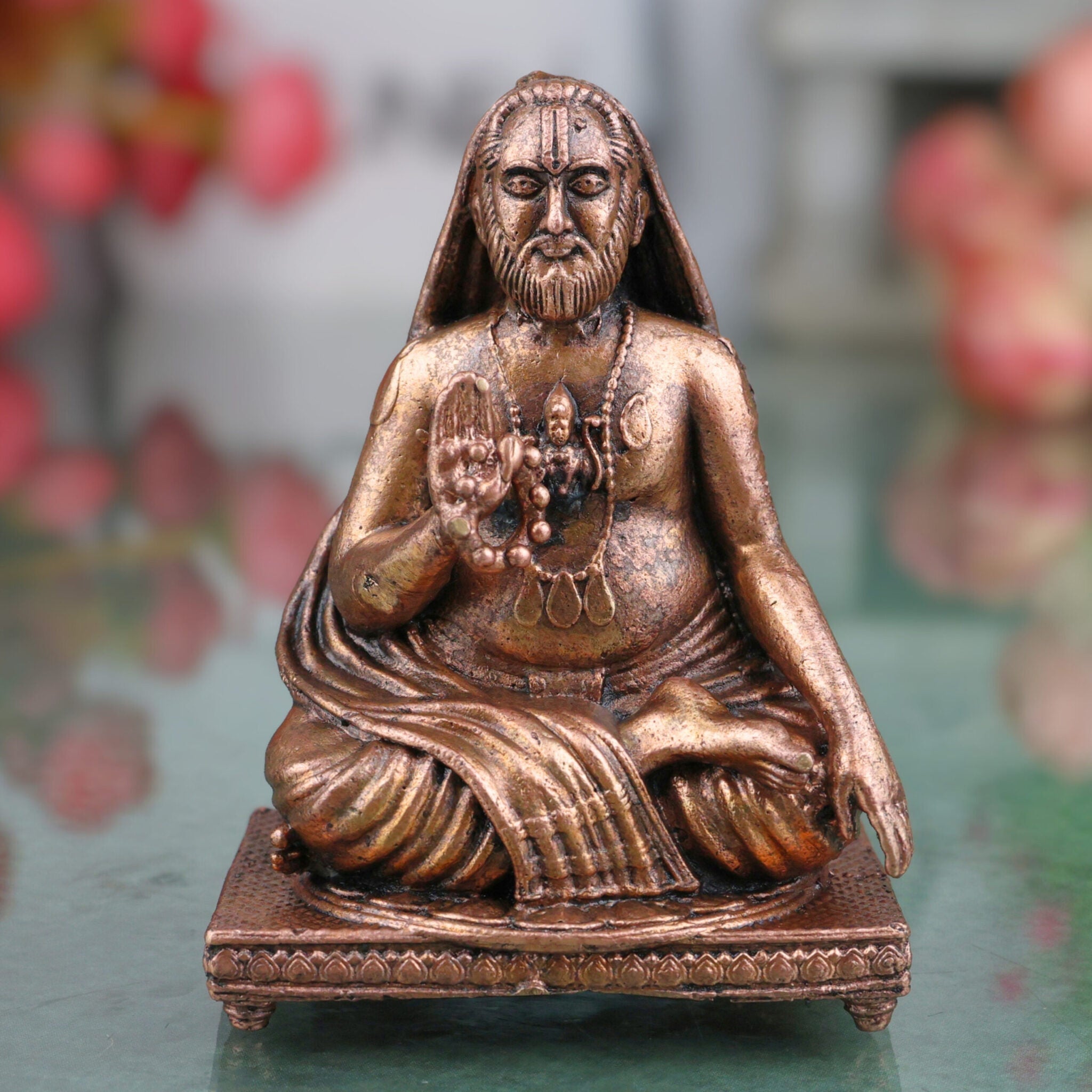 Copper Raghavendra Swamy Idol, Sri Guru Rayaru Mantralaya Vigraham,Tamra Raghavendra Swami Murti for Home Pooja & Decor, Brown, 3 Inch, 1 Piece