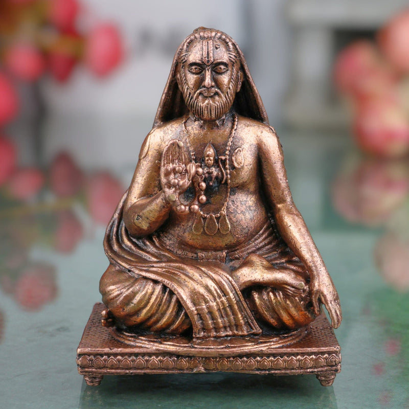 Copper Raghavendra Swamy Idol, Sri Guru Rayaru Mantralaya Vigraham,Tamra Raghavendra Swami Murti for Home Pooja & Decor, Brown, 3 Inch, 1 Piece