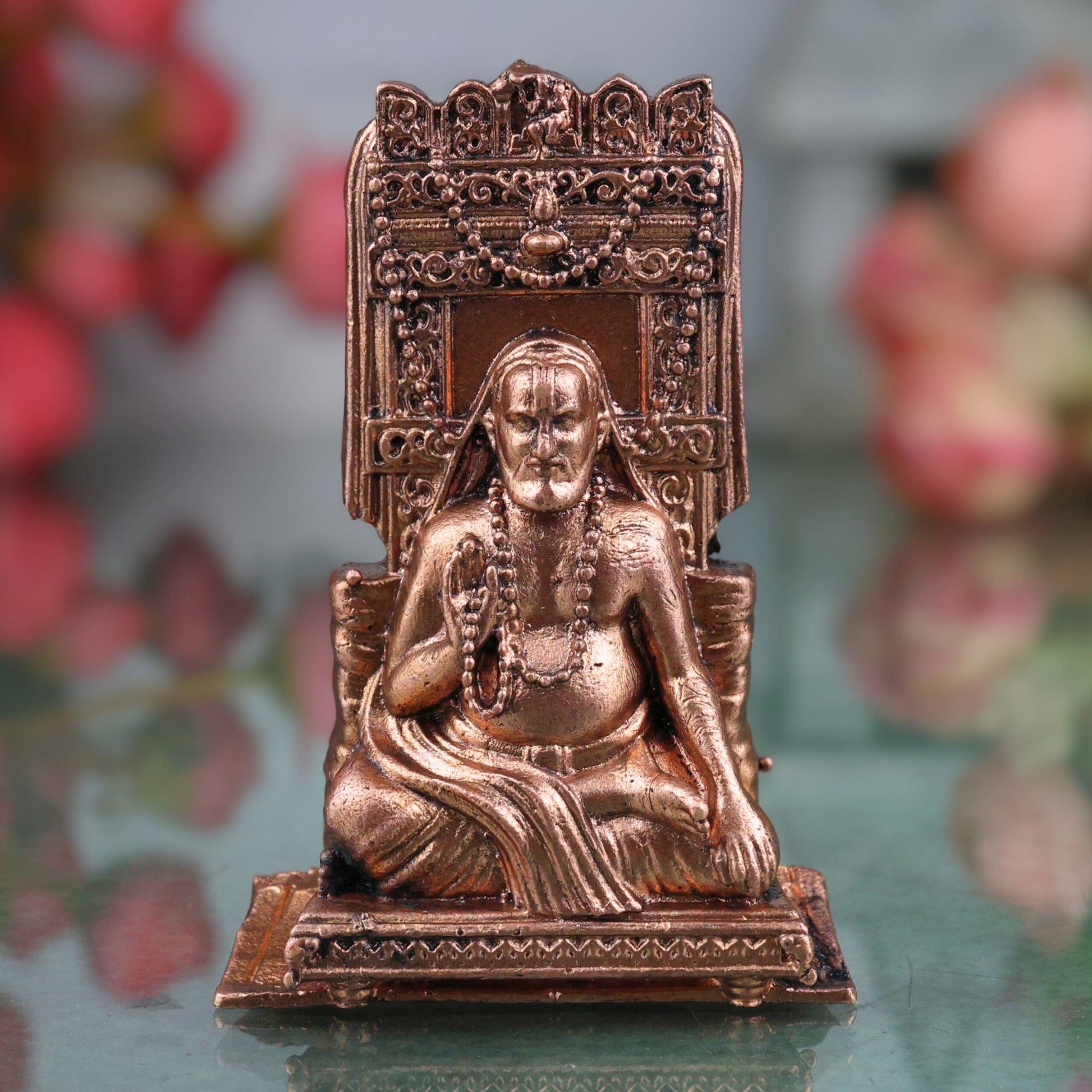 Copper Raghavendra Swamy Idol, Mantralaya Rayaru Vigraham, Guru Raghavendra Teertha Tamra Murti for Home Pooja & Decor, Brown, 3 Inch, 1 Piece