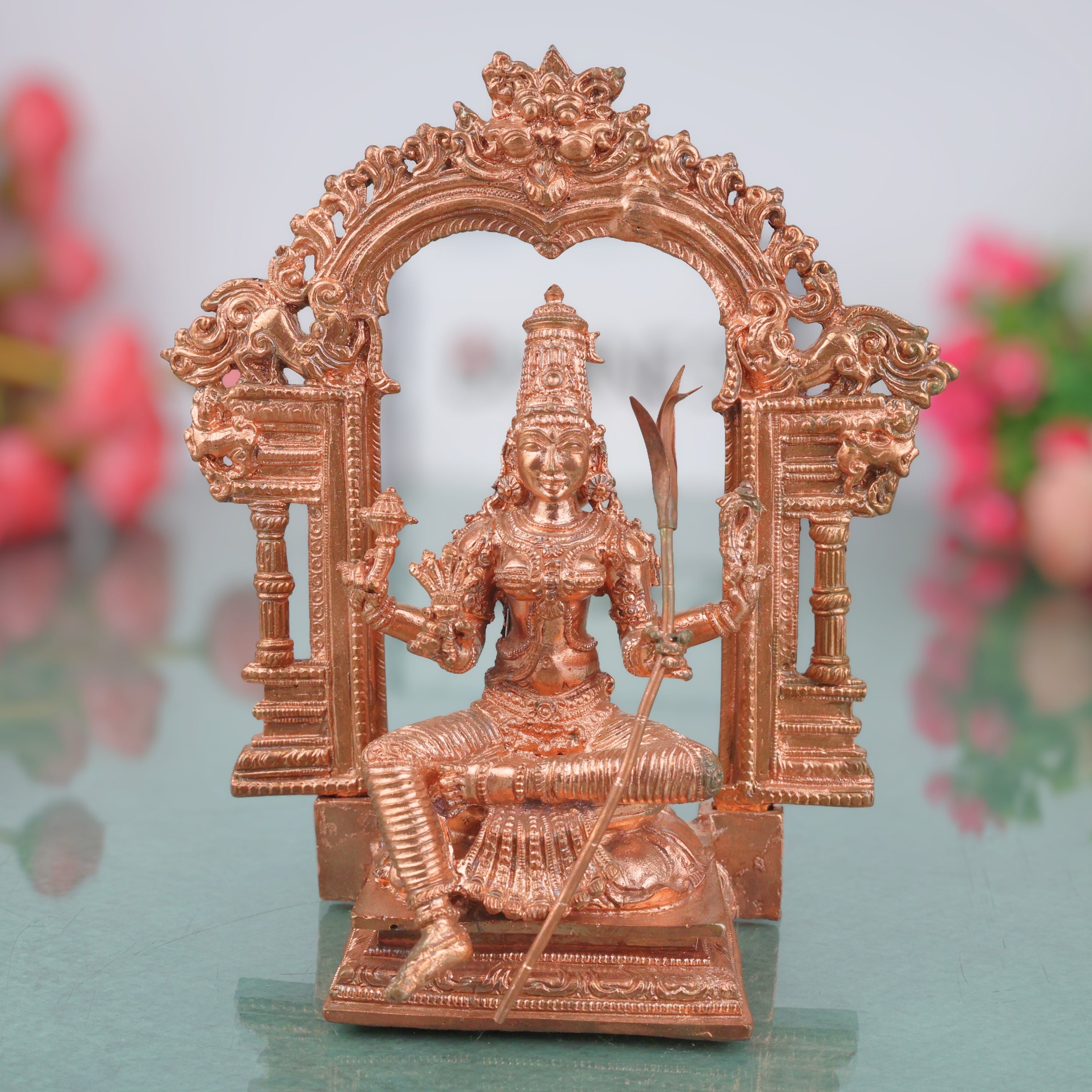 Bronze Rajarajeshwari Idol Lalita Tripura Sundari Lalitambika Shodashi Kameshwari Kamakshi Bhuvaneshwari Adi Parashakti Panchaloha Panchadhatu Chola Art Handmade Vigraha Statue for Puja Mandir Decor, Gold, 6 Inch, 1 Piece