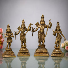 Bronze Sri Rama Darbar Idol, Ram Parivar Sita Ram Lakshman Hanuman Murti, Brown, 6 Inch, 1 Piece