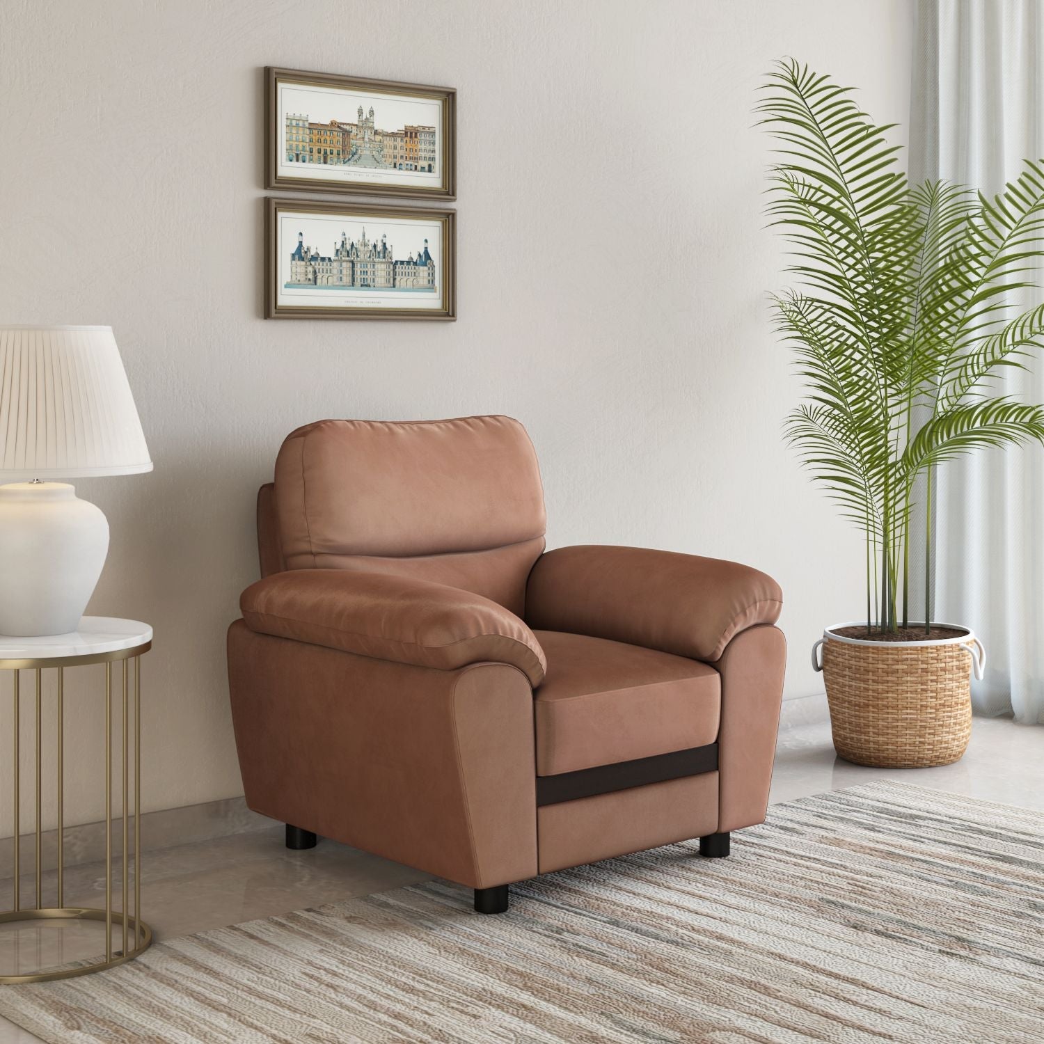 Nilkamal Rebecca 1 Seater Velvette Sofa (Brown)