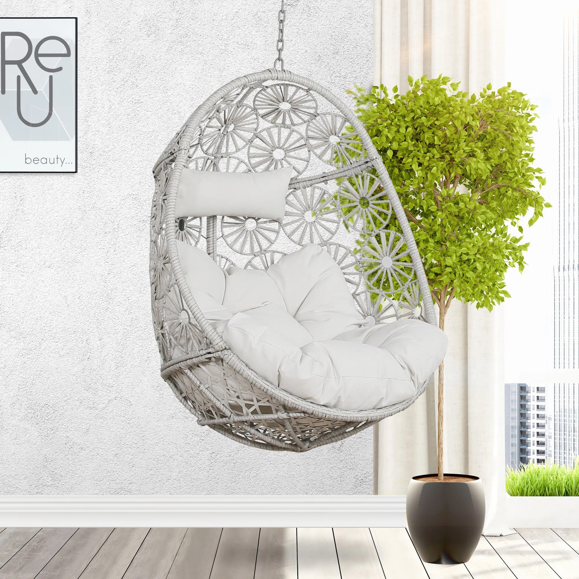Benley Single Seater Hanging Swing Without Stand For Balcony , Garden Swing (White)