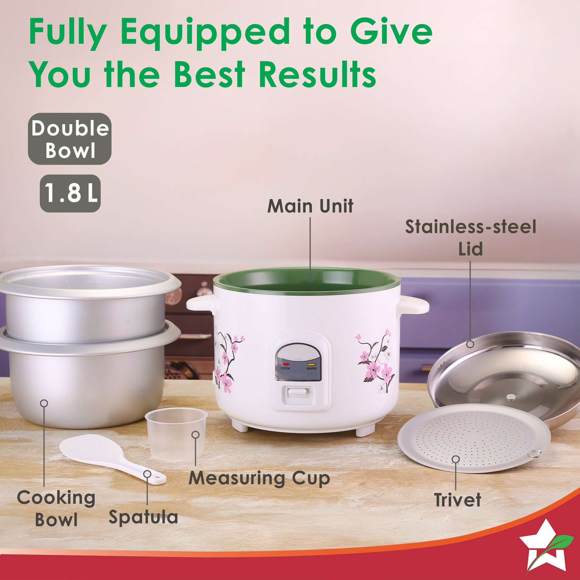 Regalia Electric Rice Cooker | 1.8 L, 700W | 2 Non-stick Bowls Serve 7-8 | Keep Warm Function | Uniform Cooking | Steam Veggies, Make Pulao, Khichdi, Momos | 2-Year Warranty