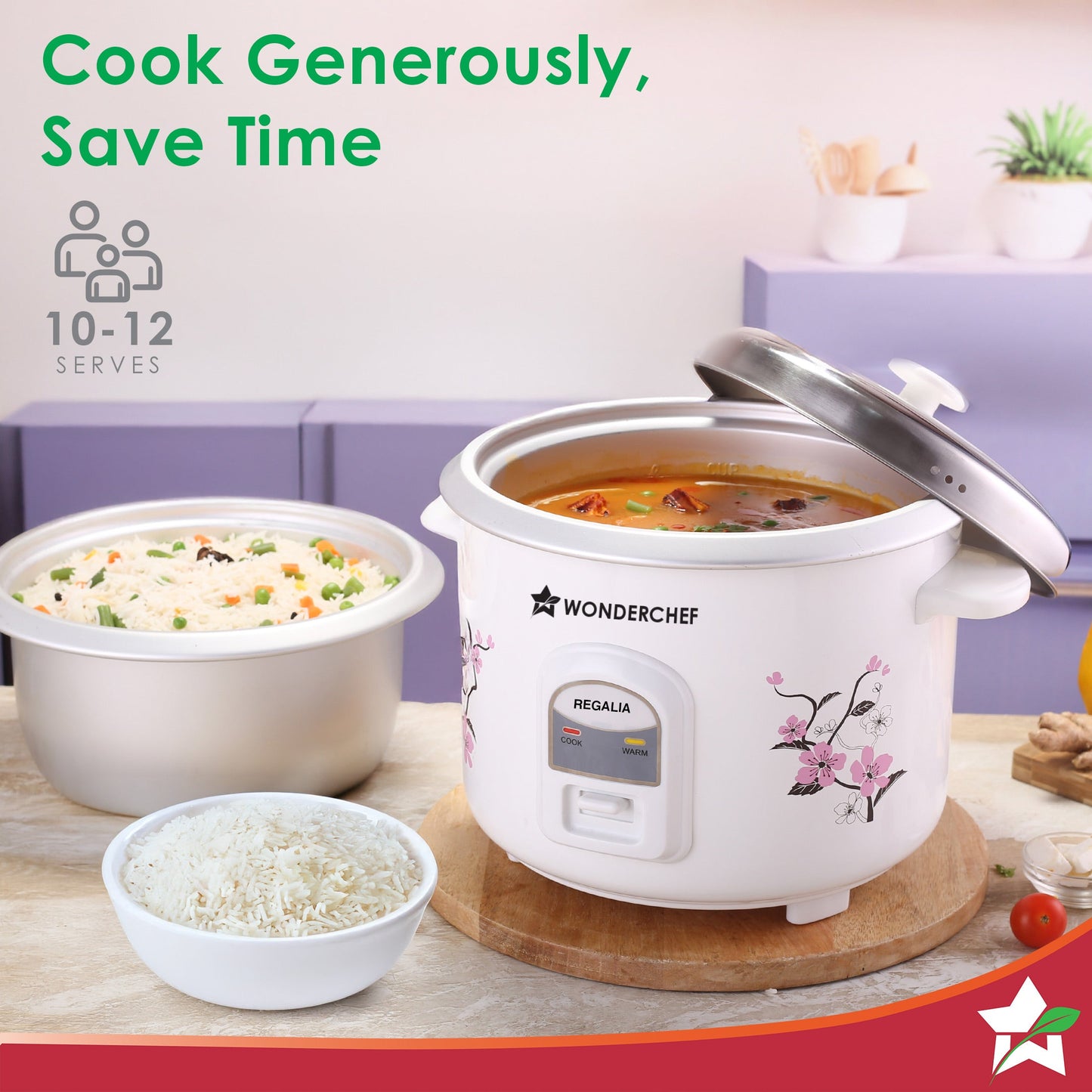 Regalia Electric Rice Cooker | 1.8 L, 700W | 2 Non-stick Bowls Serve 7-8 | Keep Warm Function | Uniform Cooking | Steam Veggies, Make Pulao, Khichdi, Momos | 2-Year Warranty
