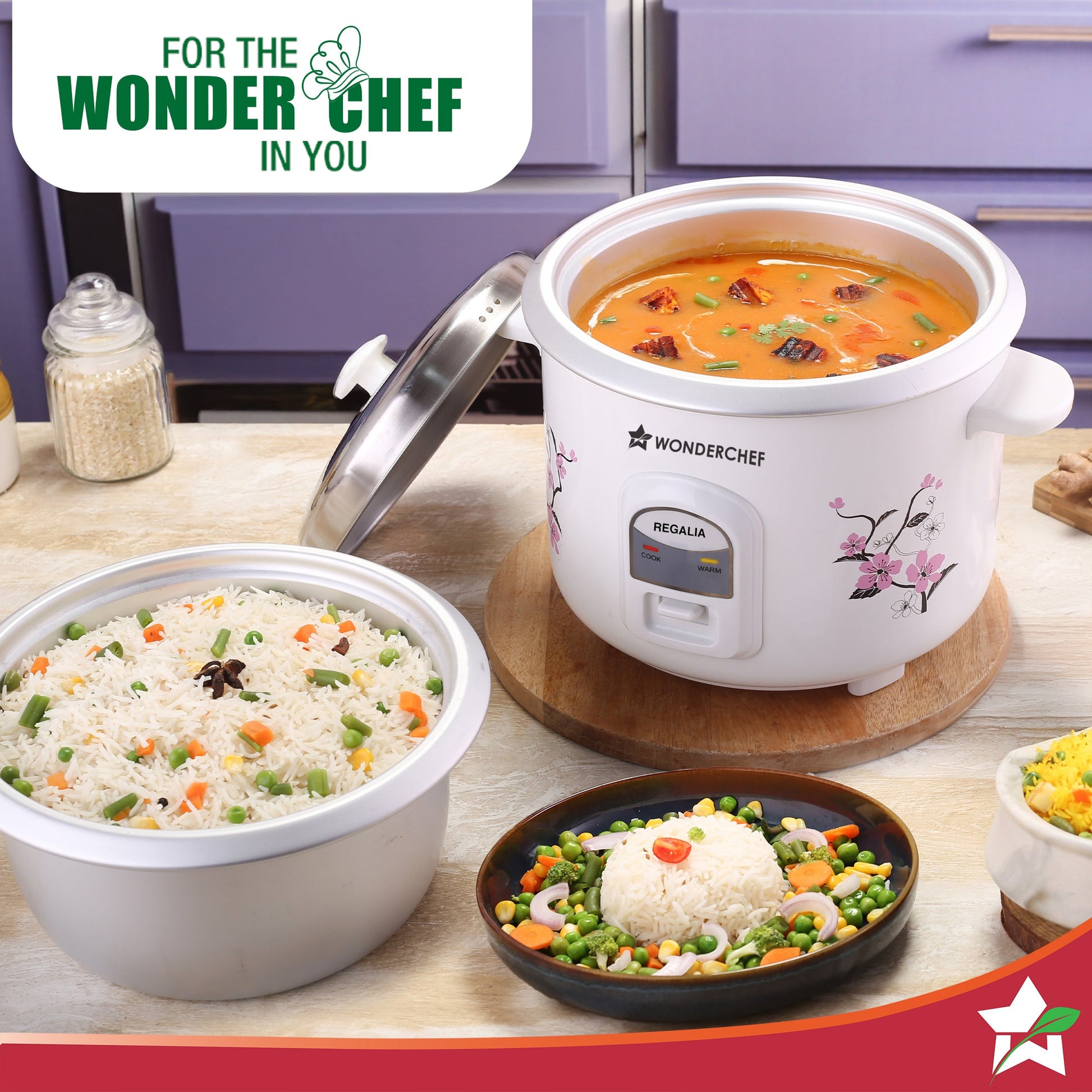 Regalia Electric Rice Cooker | 1.8 L, 700W | 2 Non-stick Bowls Serve 7-8 | Keep Warm Function | Uniform Cooking | Steam Veggies, Make Pulao, Khichdi, Momos | 2-Year Warranty