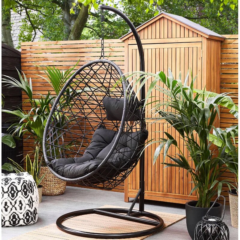 Luigi Single Seater Hanging Swing With Stand For Balcony , Garden Swing (Black )