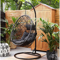 Luigi Single Seater Hanging Swing With Stand For Balcony , Garden Swing (Black )