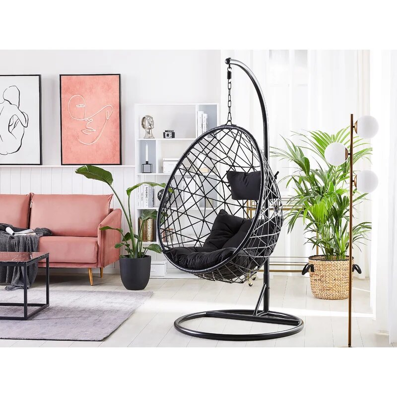 Luigi Single Seater Hanging Swing With Stand For Balcony , Garden Swing (Black )