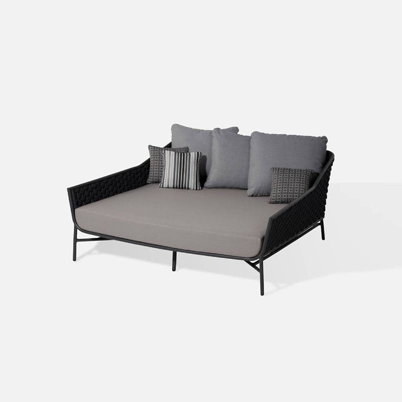 Nero Outdoor Poolside Sunbed With Cushion Daybed (Black) Braided & Rope