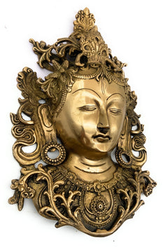 Brass Tara Maa Face Idol – Ugra Tara | Neela Saraswati | Mahashakti Tara | Tarapith Shakti Moorthi for Puja, Home Temple & Spiritual Decor – 30cm,Gold, 12 Inch, 1 Piece