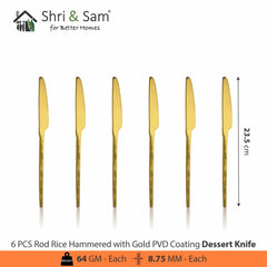 Stainless Steel Hand Crafted 24 PCS Cutlery Set with PVD Coating Rod Rice Hammered