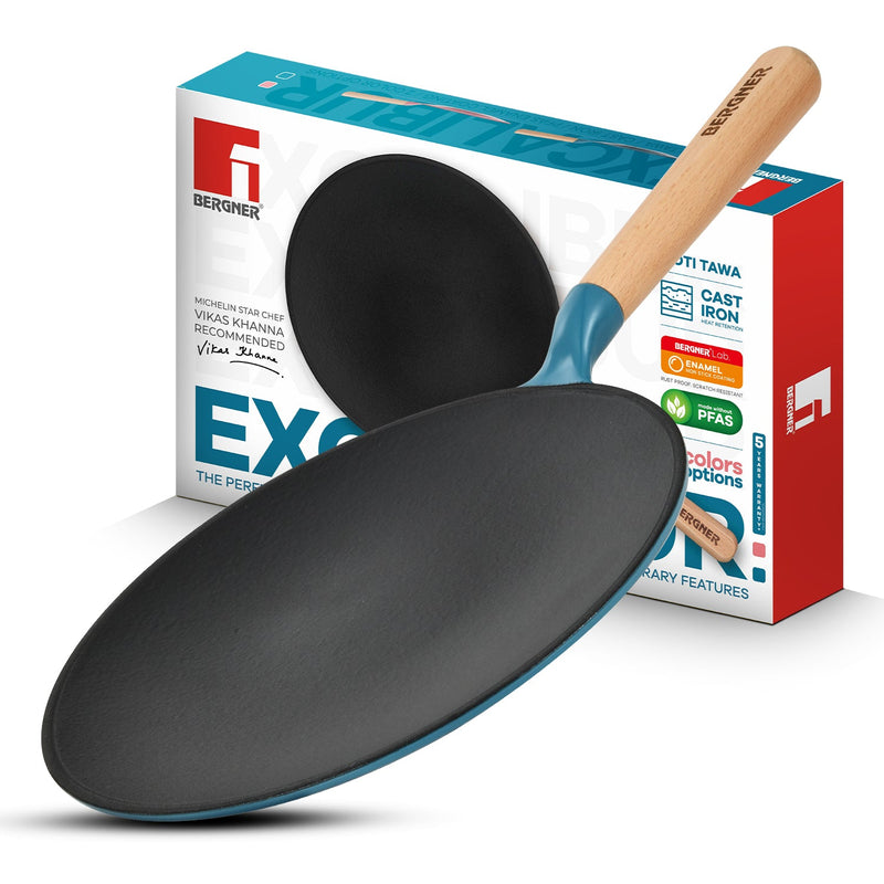 Bergner Excalibur Light Cast Iron Roti Tawa 26cm - Induction Bottom, Blue