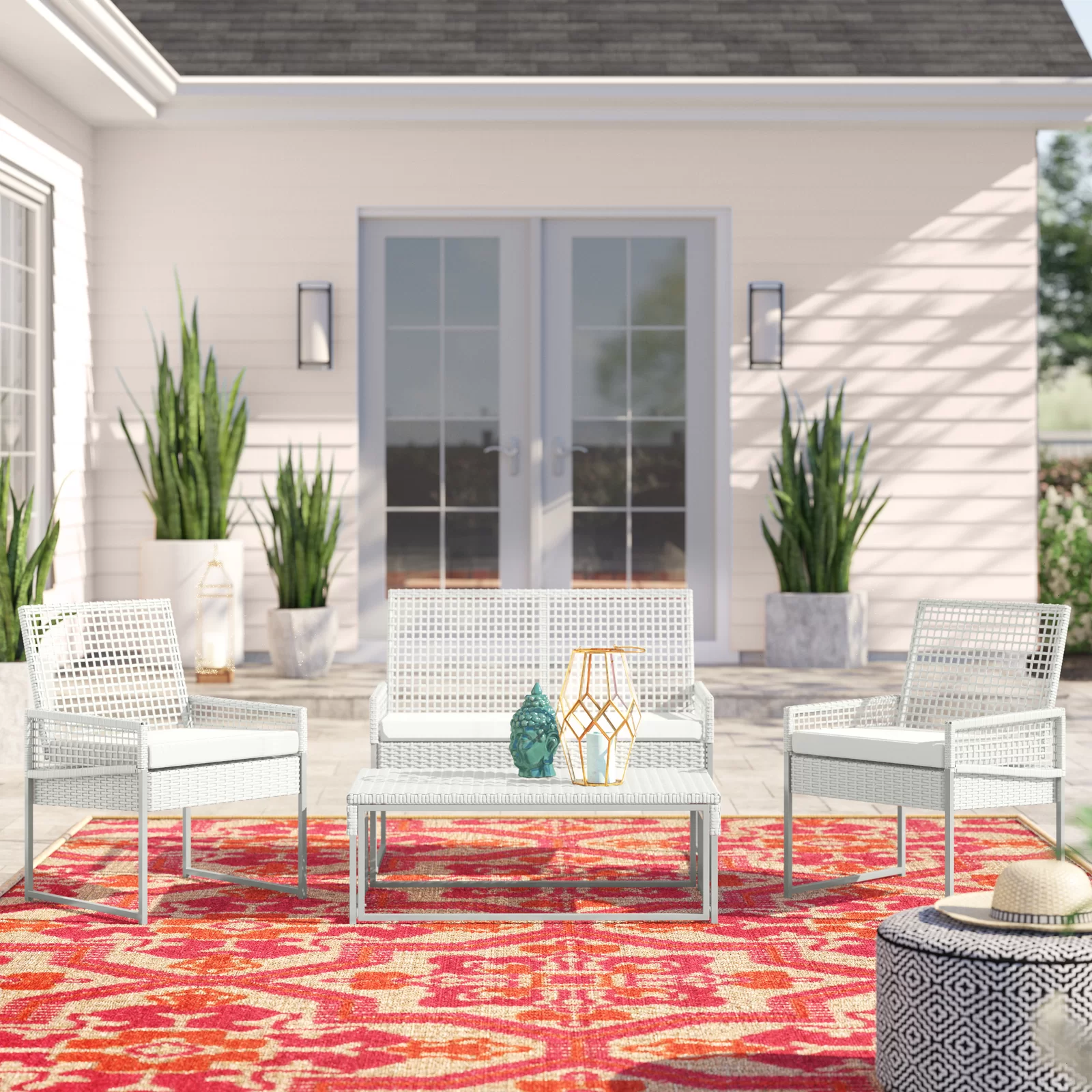 Bares Outdoor Garden Balcony Sofa Set 2 Seater, 2 Single seater and 1 Center Table  Set (White)