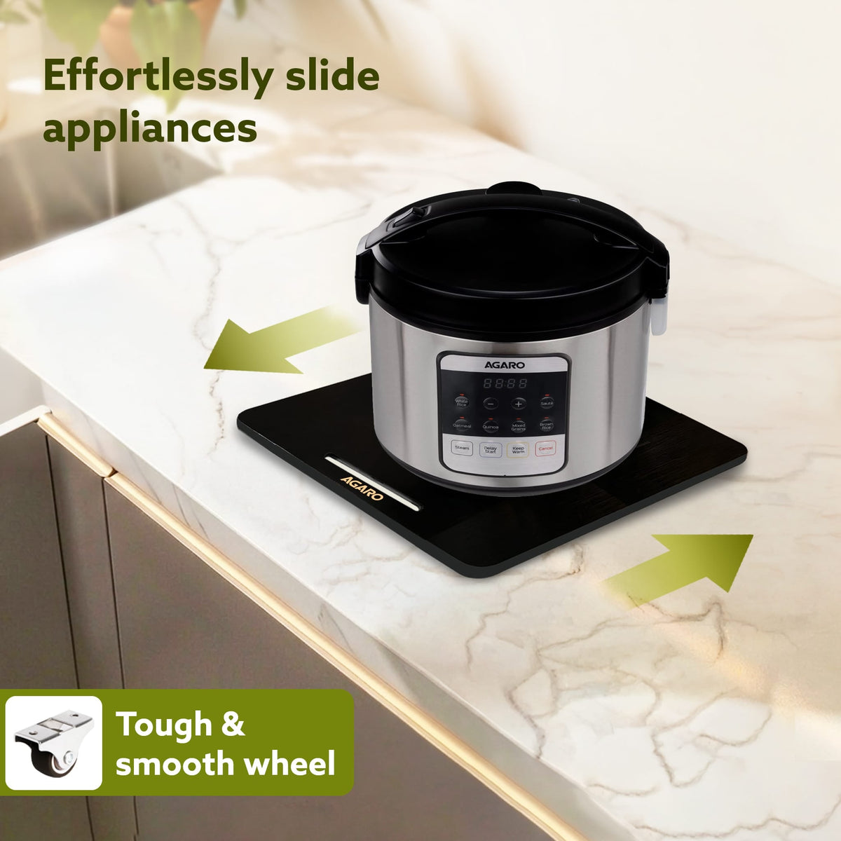 AGARO Elite Sliding Tray S1, for Kitchen Appliances, Smooth Countertop Slider Tray with Rubber Wheels for Coffee Machine, Mixer Grinder, Air Fryer, Micro Oven & More, Anti-Slip & Durable Build, Black-3