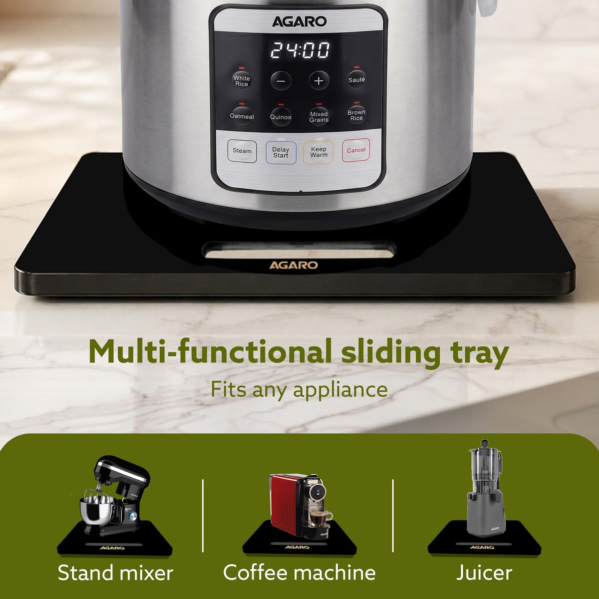 AGARO Elite Sliding Tray S1, for Kitchen Appliances, Smooth Countertop Slider Tray with Rubber Wheels for Coffee Machine, Mixer Grinder, Air Fryer, Micro Oven & More, Anti-Slip & Durable Build, Black-4