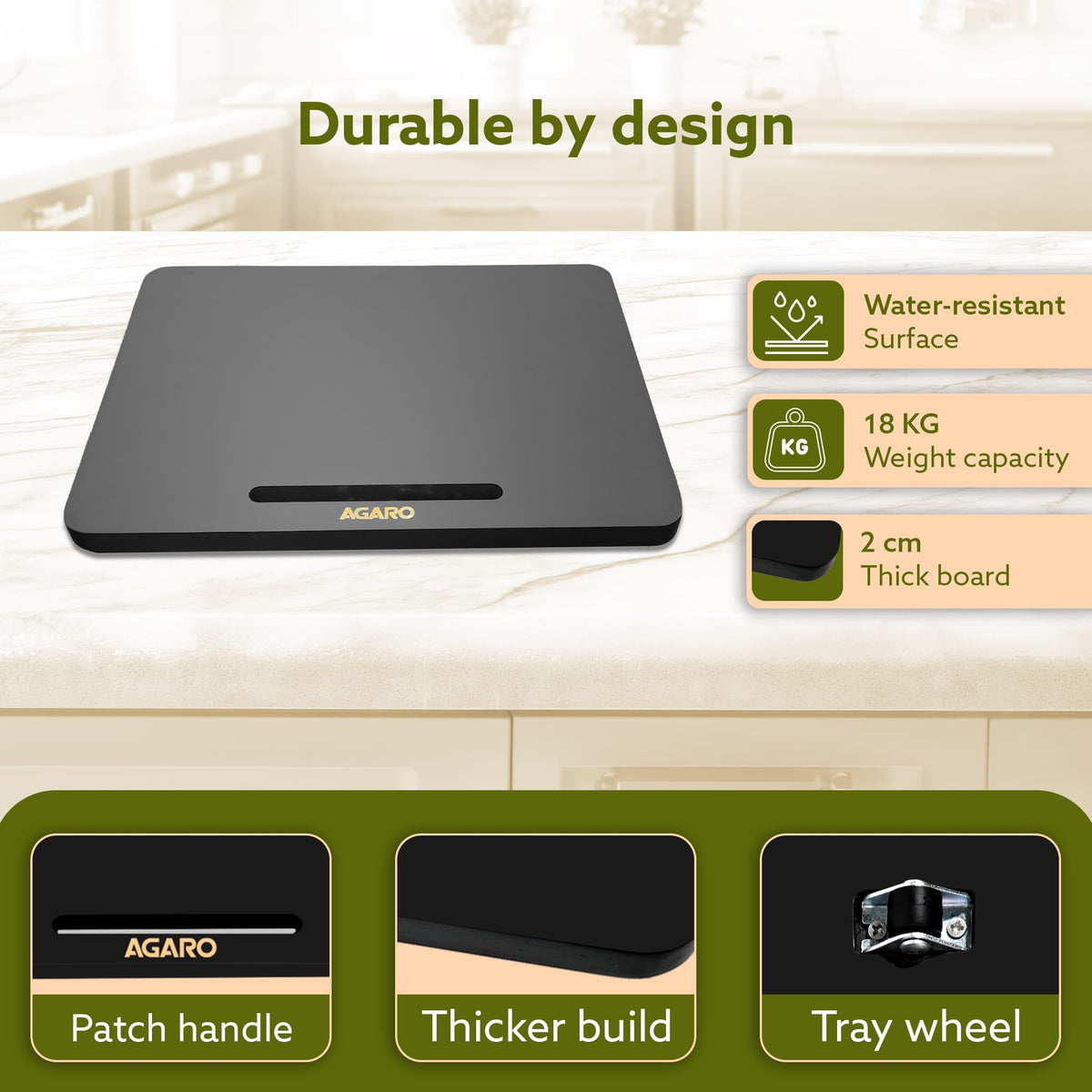 AGARO Elite Sliding Tray S2, for Kitchen Appliances, Smooth Countertop Slider Tray with Rubber Wheels for Coffee Machine, Mixer Grinder, Air Fryer, Micro Oven & More, Anti-Slip & Durable Build, Black-2