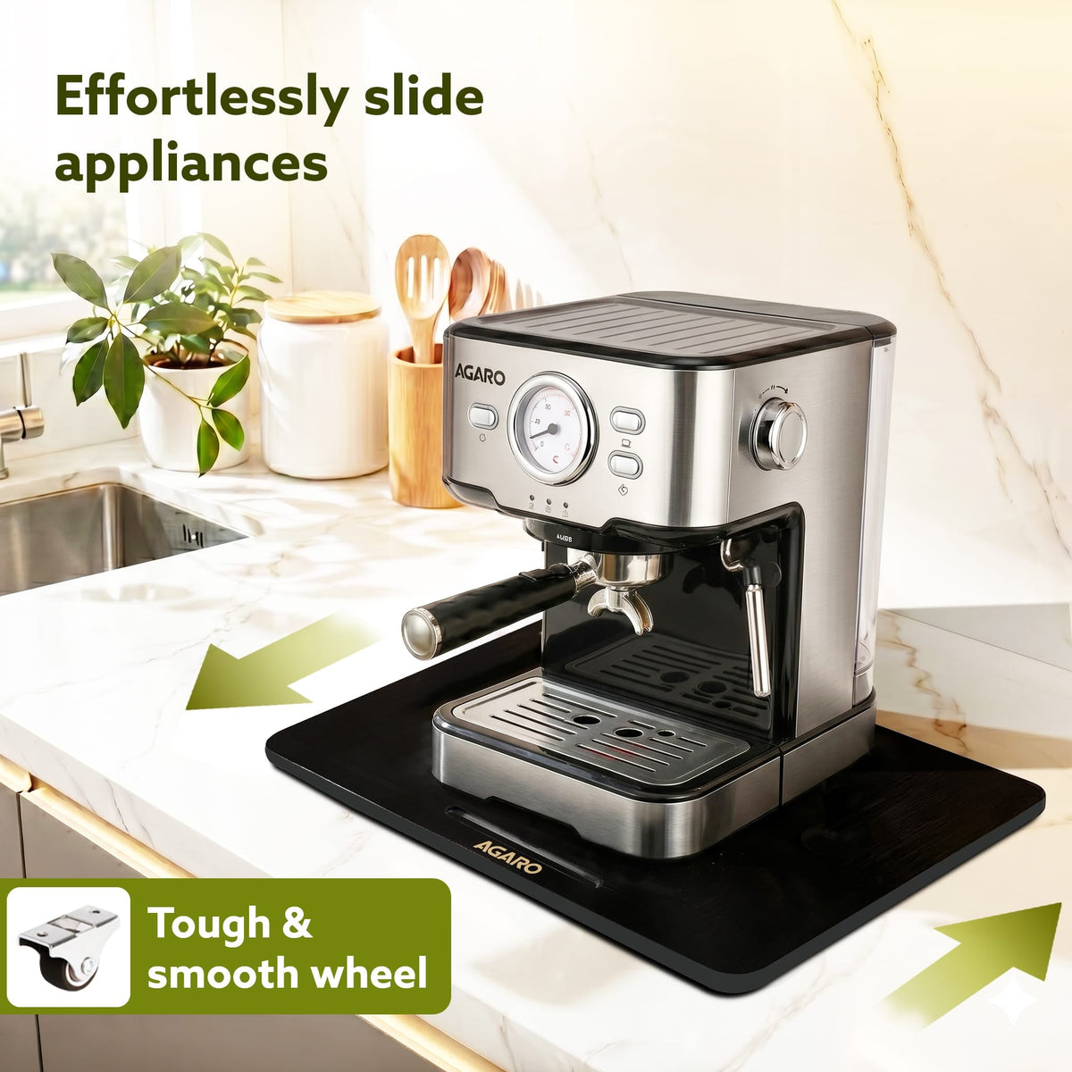 AGARO Elite Sliding Tray S2, for Kitchen Appliances, Smooth Countertop Slider Tray with Rubber Wheels for Coffee Machine, Mixer Grinder, Air Fryer, Micro Oven & More, Anti-Slip & Durable Build, Black-3