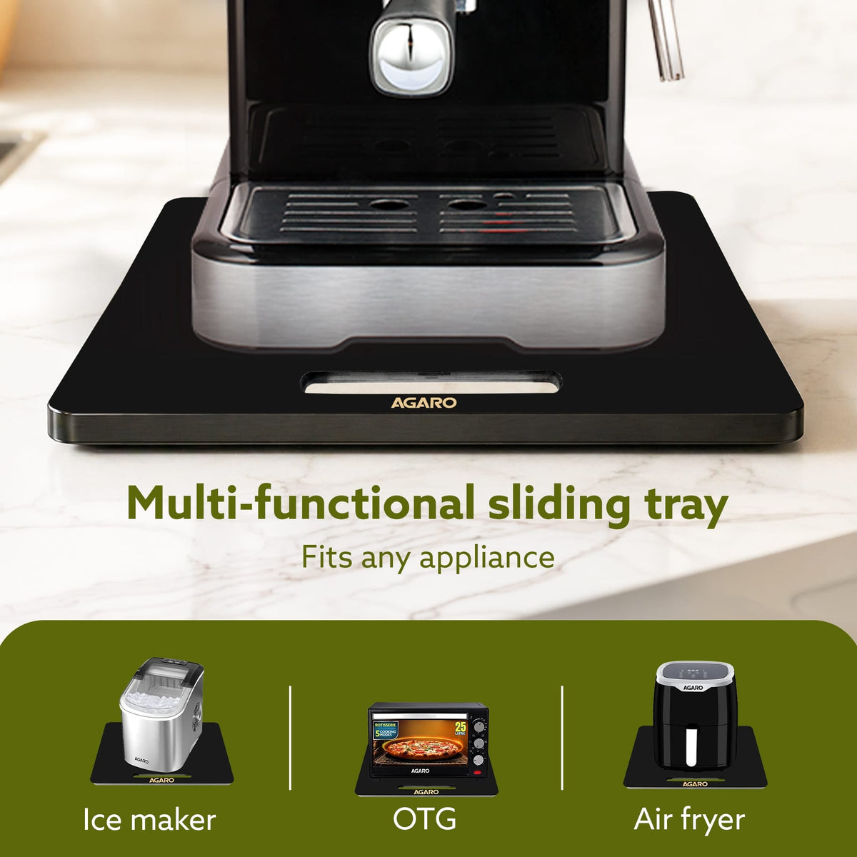 AGARO Elite Sliding Tray S2, for Kitchen Appliances, Smooth Countertop Slider Tray with Rubber Wheels for Coffee Machine, Mixer Grinder, Air Fryer, Micro Oven & More, Anti-Slip & Durable Build, Black-4