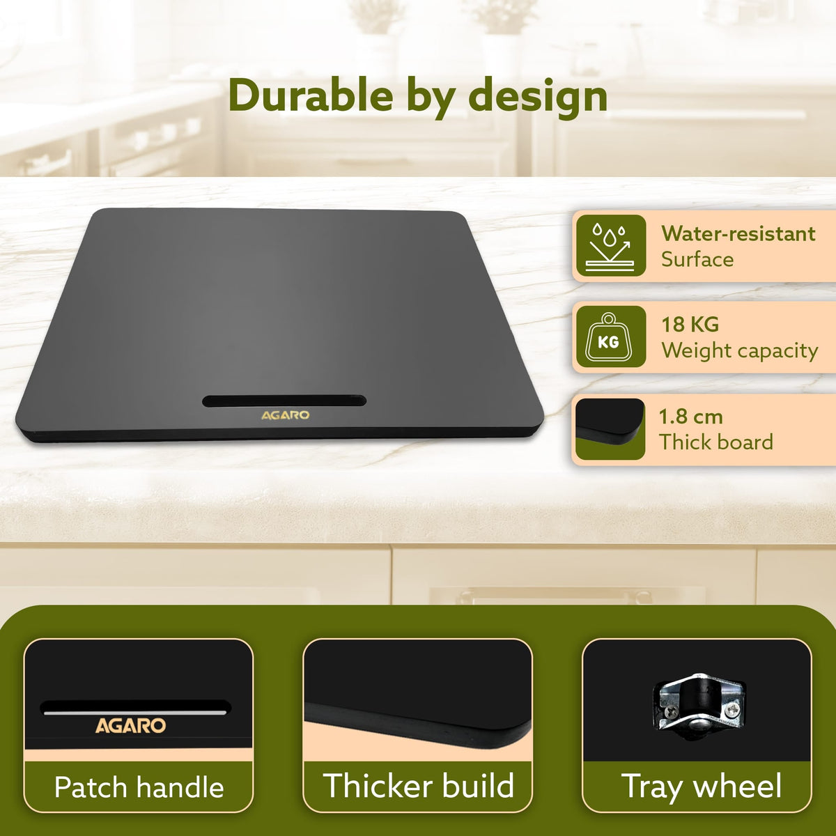 AGARO Elite Sliding Tray S3, for Kitchen Appliances, Smooth Countertop Slider Tray with Rubber Wheels for Coffee Machine, Mixer Grinder, Air Fryer, Micro Oven & More, Anti-Slip & Durable Build, Black