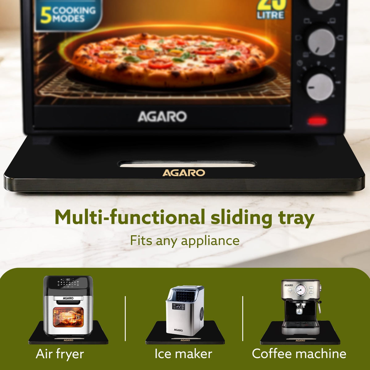 AGARO Elite Sliding Tray S3, for Kitchen Appliances, Smooth Countertop Slider Tray with Rubber Wheels for Coffee Machine, Mixer Grinder, Air Fryer, Micro Oven & More, Anti-Slip & Durable Build, Black-4