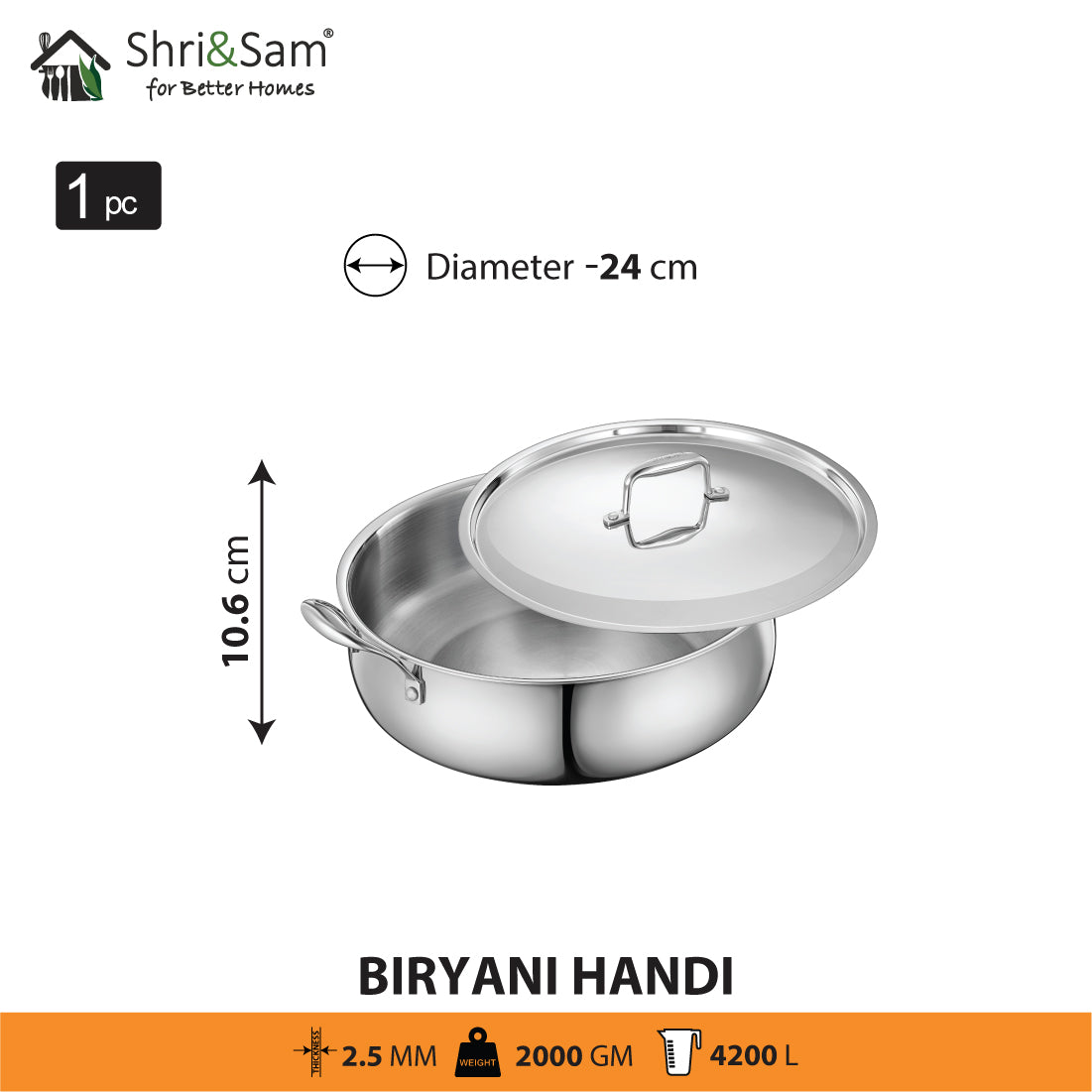 Stainless Steel Triply Bharat Biryani Handi with Lid
