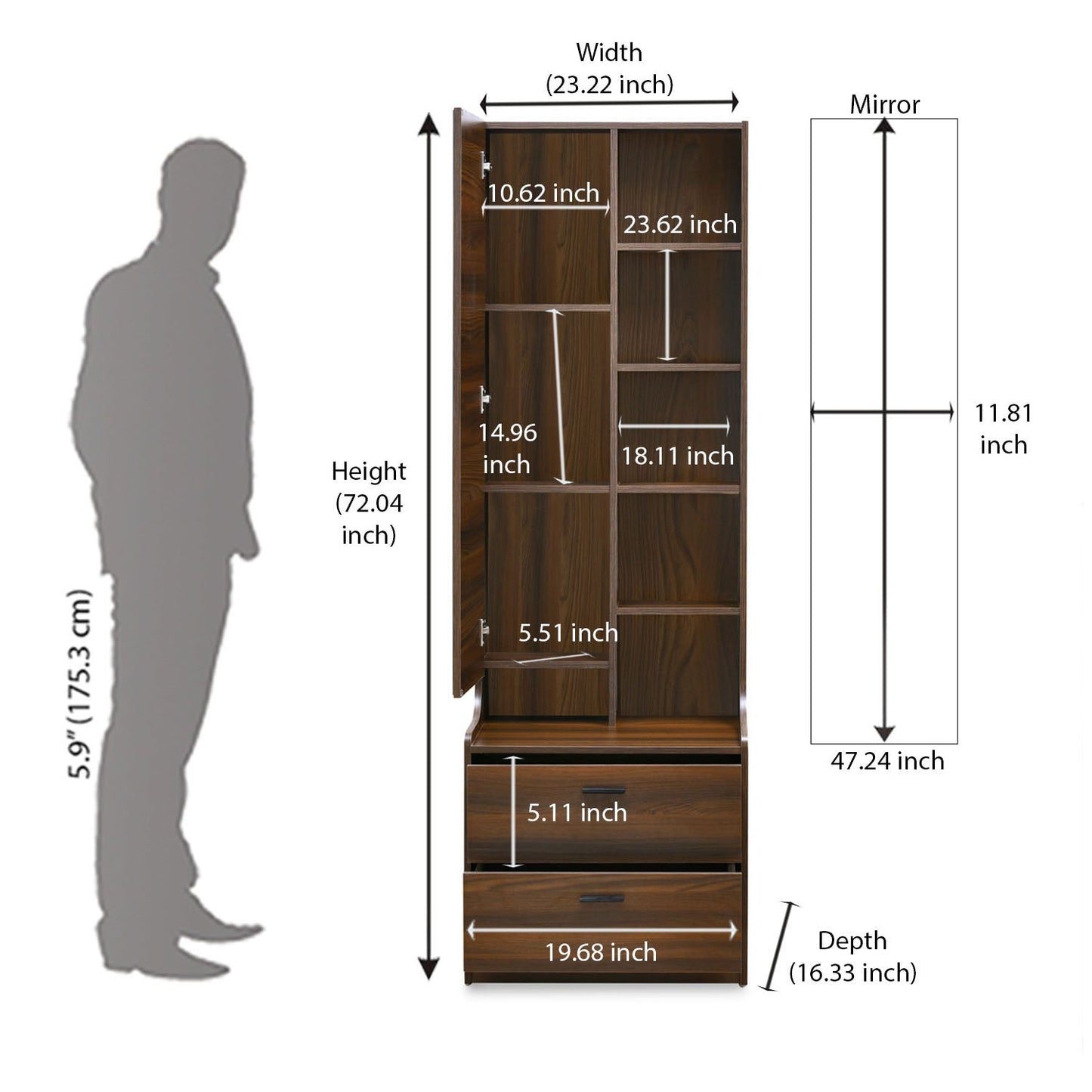 Nilkamal Serra Dresser with Mirror (Walnut)