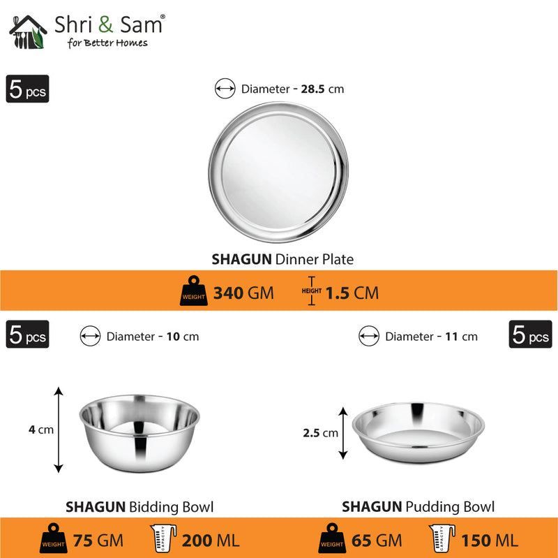 Stainless Steel 30 PCS Dinner Set (5 People) Shagun
