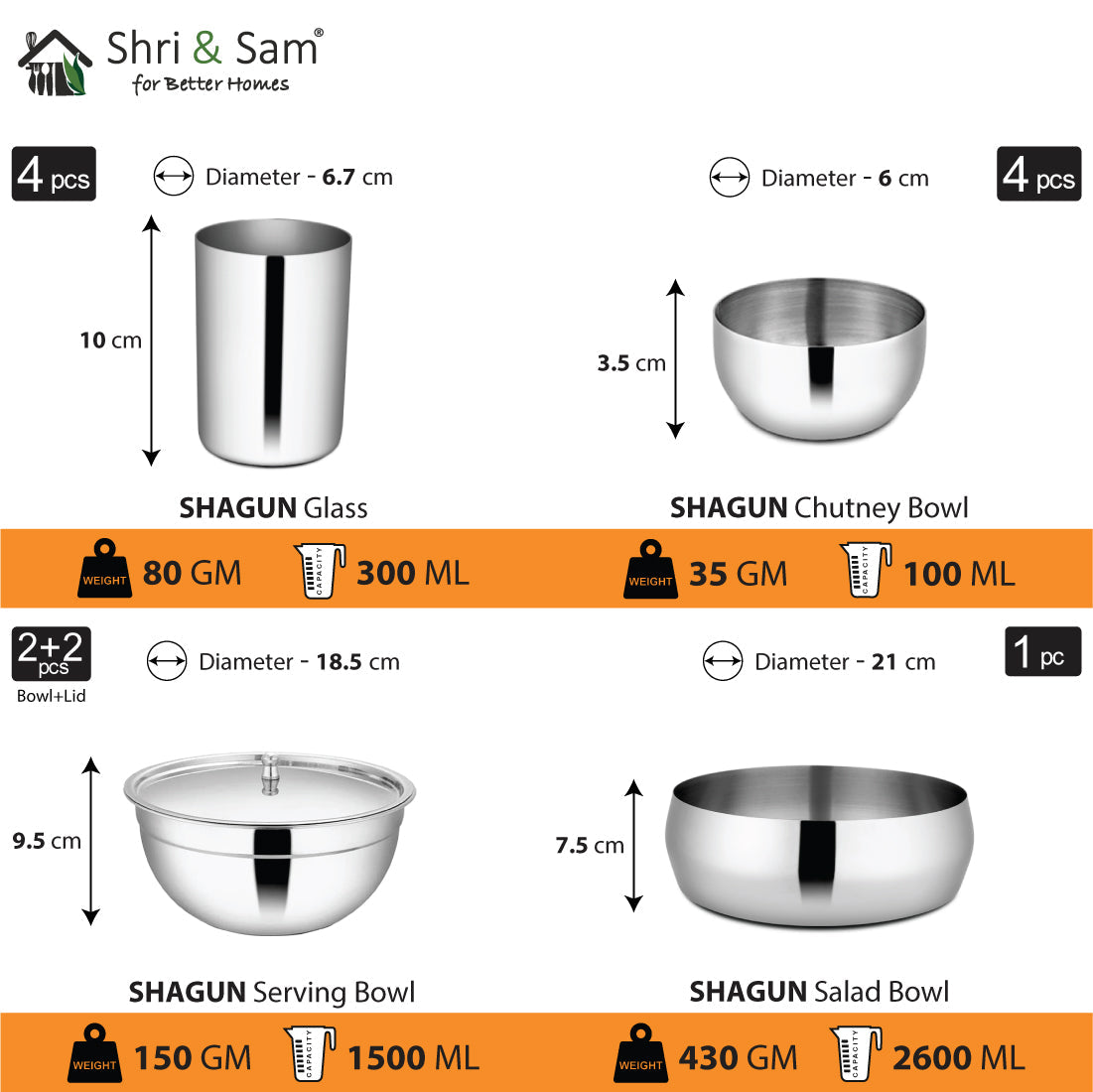 Stainless Steel 65 PCS Dinner Set (4 People) Shagun