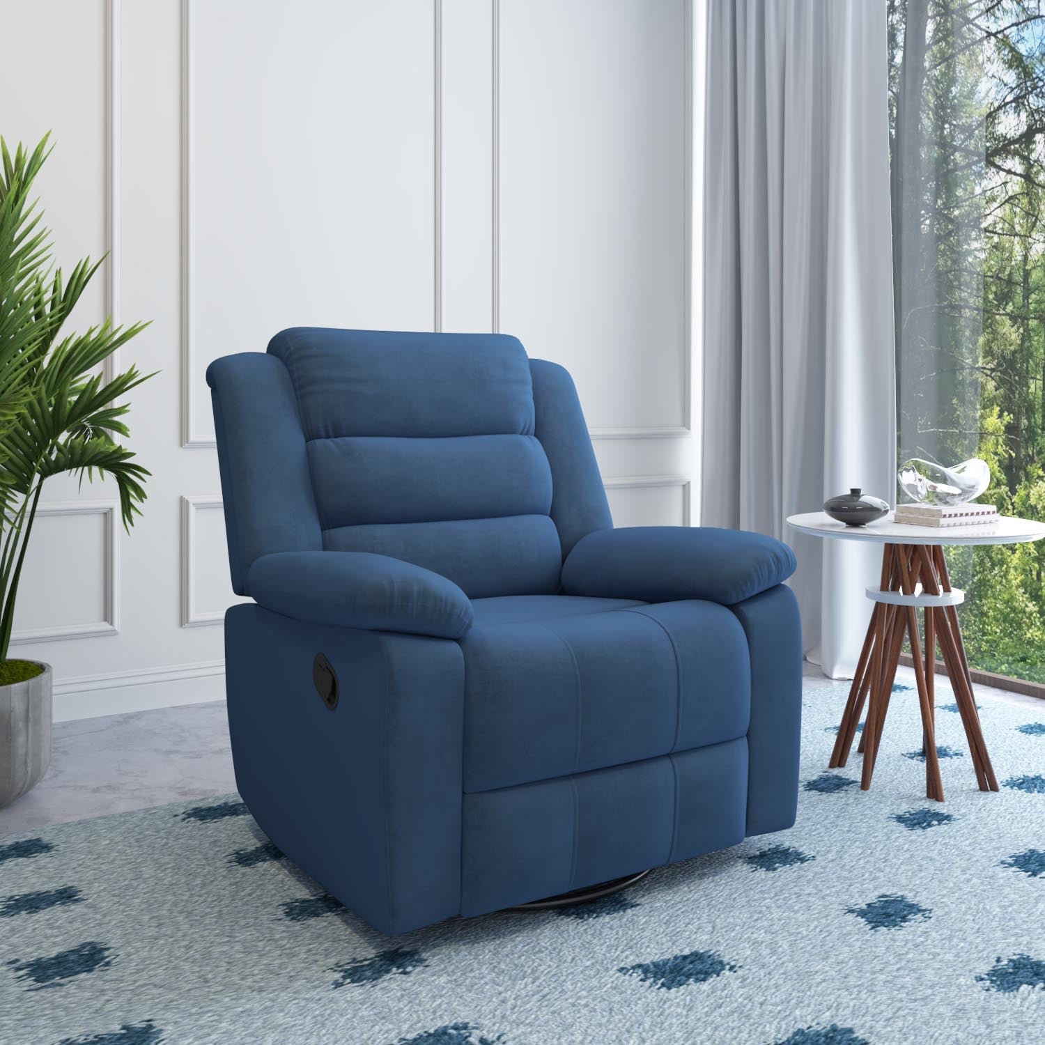 Nilkamal Sierra 1 Seater Rocker & Swivel Recliner Sofa (Blue)