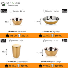 Stainless Steel 64 PCS Dinner Set (6 People) with Gold PVD Coating and Laser Signature - Shiny