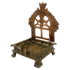Handcrafted Brass Pooja Chowki / Puja Peetham / Bajot / Peeta / Sinhaasan, Traditional Puja Platform for Home Mandir & Temple Rituals,Brown, 7 Inch, 1 Piece
