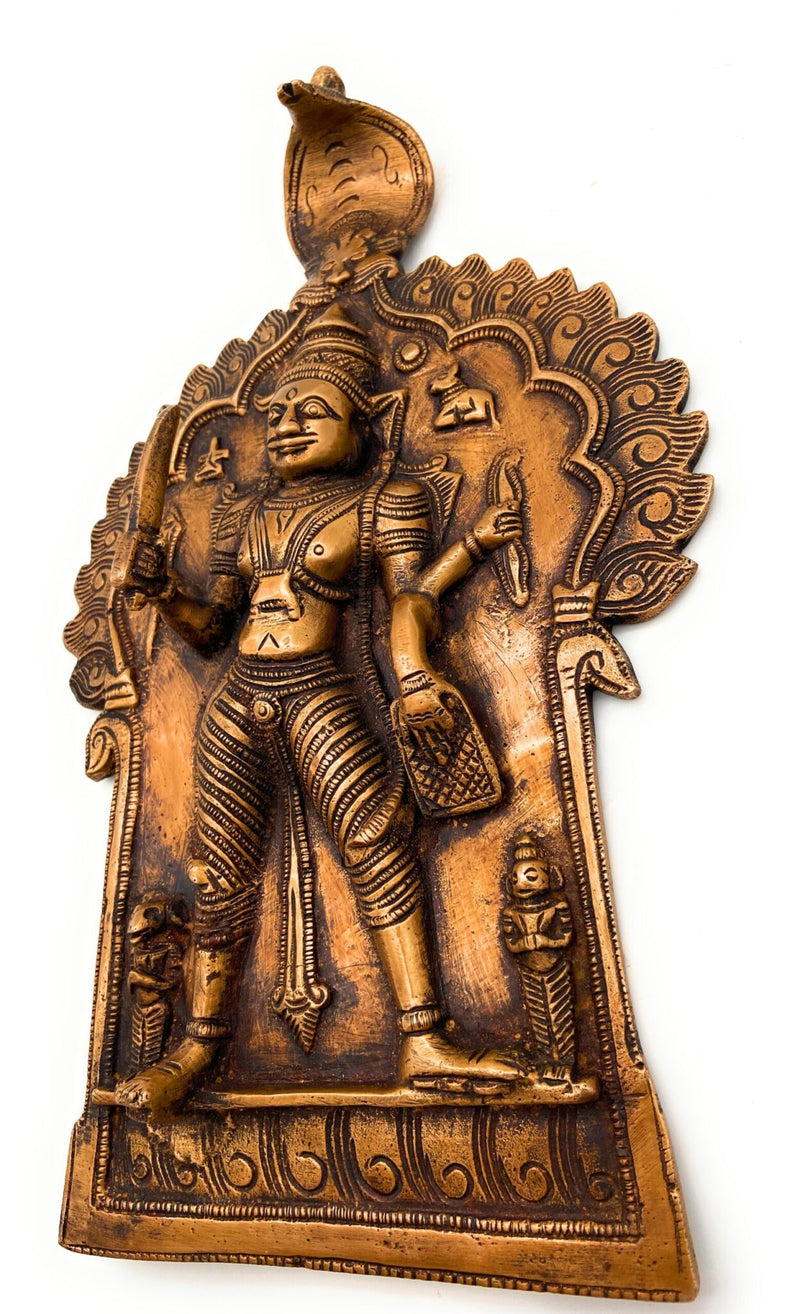 Brass Veerabhadreshwara Idol | Veerbhadra Swami Murti, Veerabhadra Mahadev Statue, South Indian Pooja Vigraha, Peetal Pratima for Home Temple & Decor, Gold, 11.5 Inch, 1 Piece