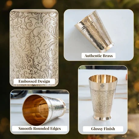 Pure Brass Embossed Design Glass 300 ML