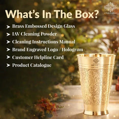 Pure Brass Embossed Design Glass 300 ML