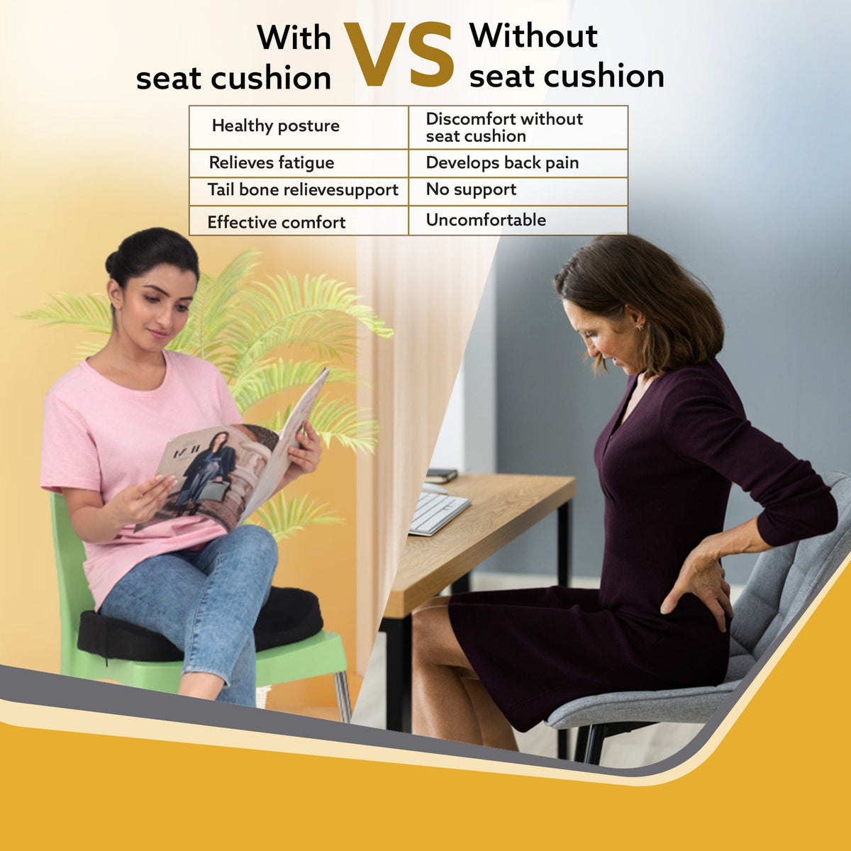 AGARO Coccyx Seat Cushion Orthopedic Memory Foam Coccyx Seat Cushion for Tailbone, Sciatica, Lower Back Pain Relief-Ergo