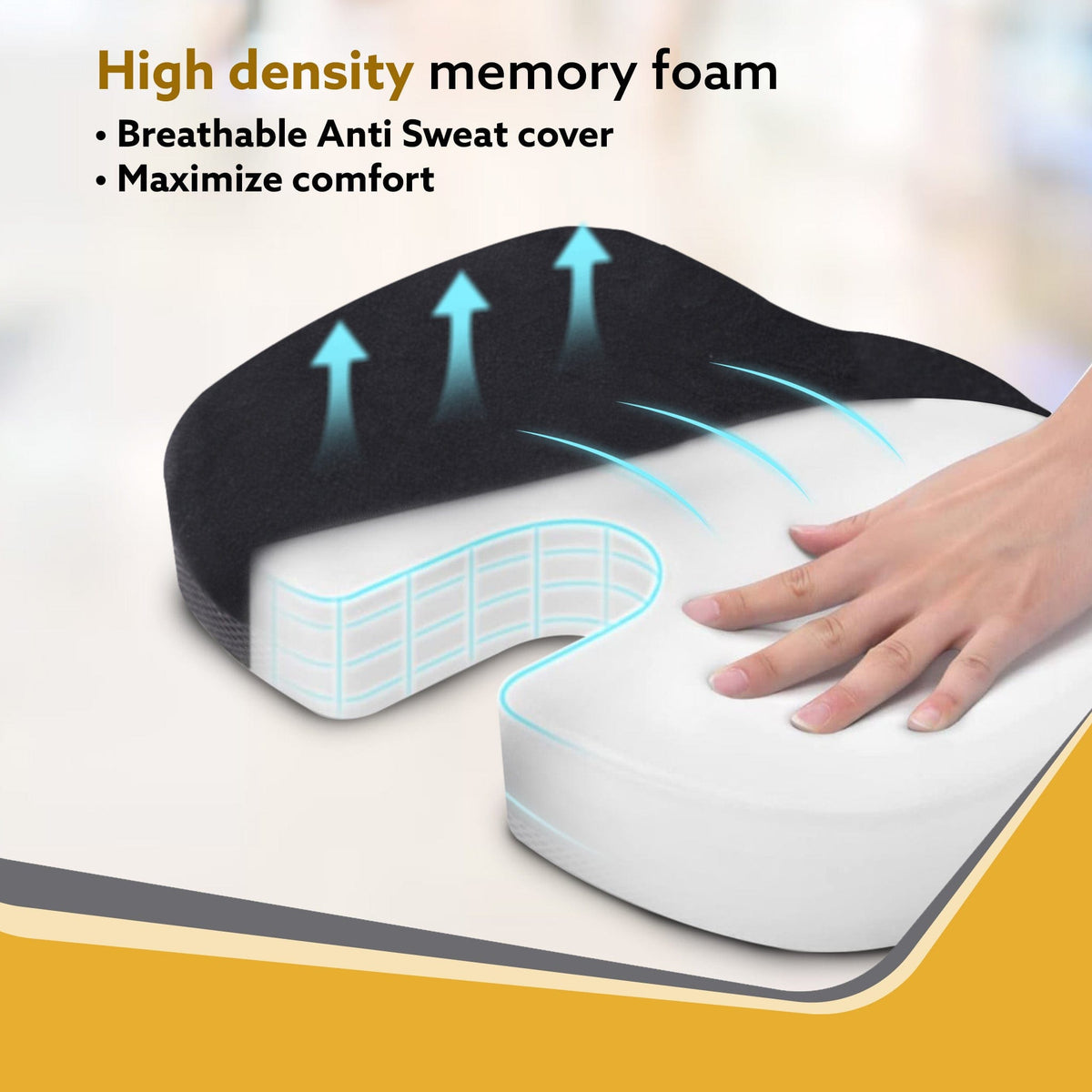 AGARO Coccyx Seat Cushion Orthopedic Memory Foam Coccyx Seat Cushion for Tailbone, Sciatica, Lower Back Pain Relief-Ergo
