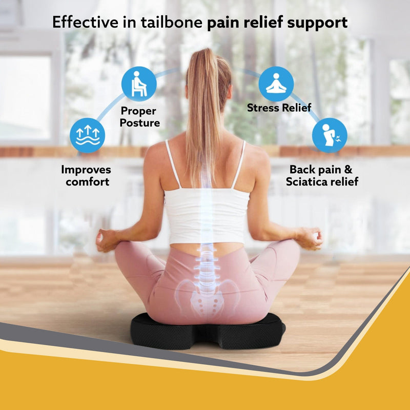 AGARO Coccyx Seat Cushion Orthopedic Memory Foam Coccyx Seat Cushion for Tailbone, Sciatica, Lower Back Pain Relief-Ergo