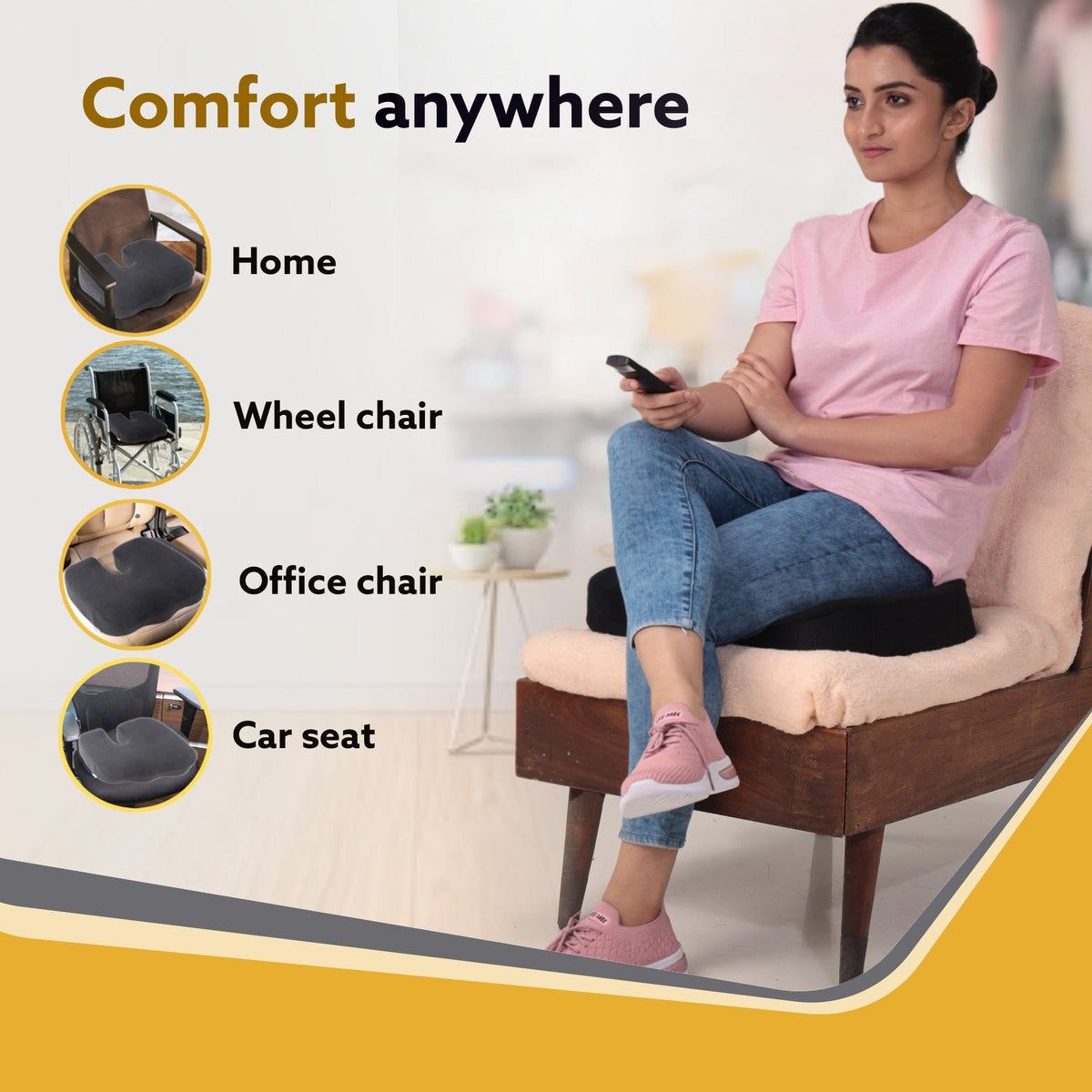 AGARO Coccyx Seat Cushion Orthopedic Memory Foam Coccyx Seat Cushion for Tailbone, Sciatica, Lower Back Pain Relief-Ergo