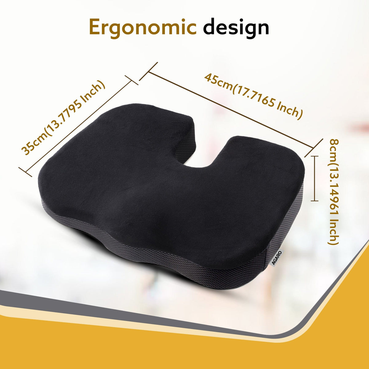 AGARO Coccyx Seat Cushion Orthopedic Memory Foam Coccyx Seat Cushion for Tailbone, Sciatica, Lower Back Pain Relief-Ergo