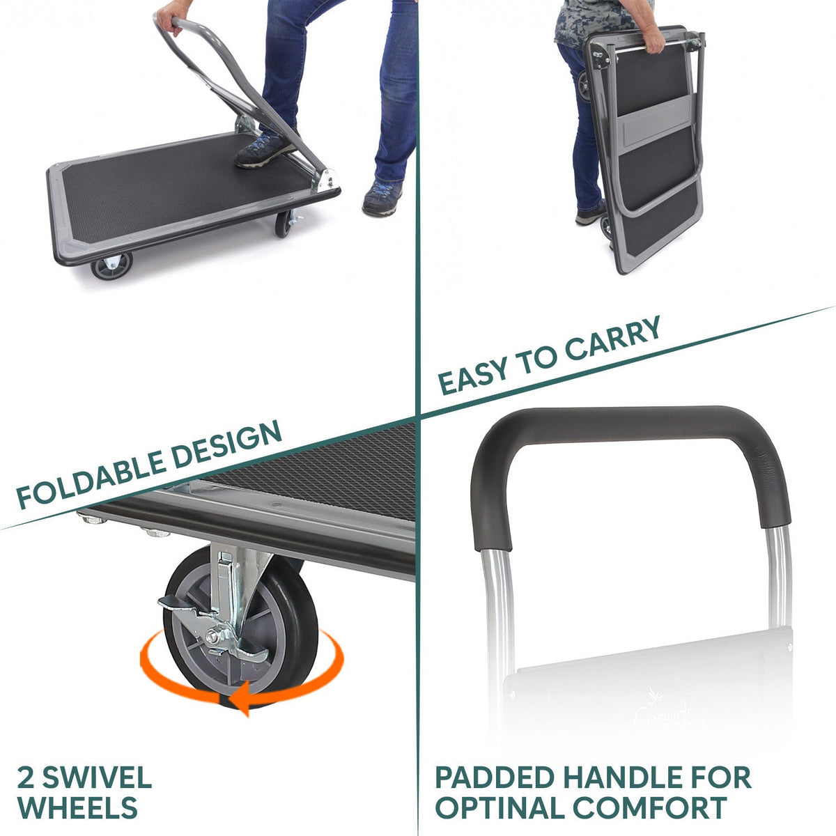 Corvids 300 Kg Portable Folding Metal Hand Platform Trolley for Material Handling-4