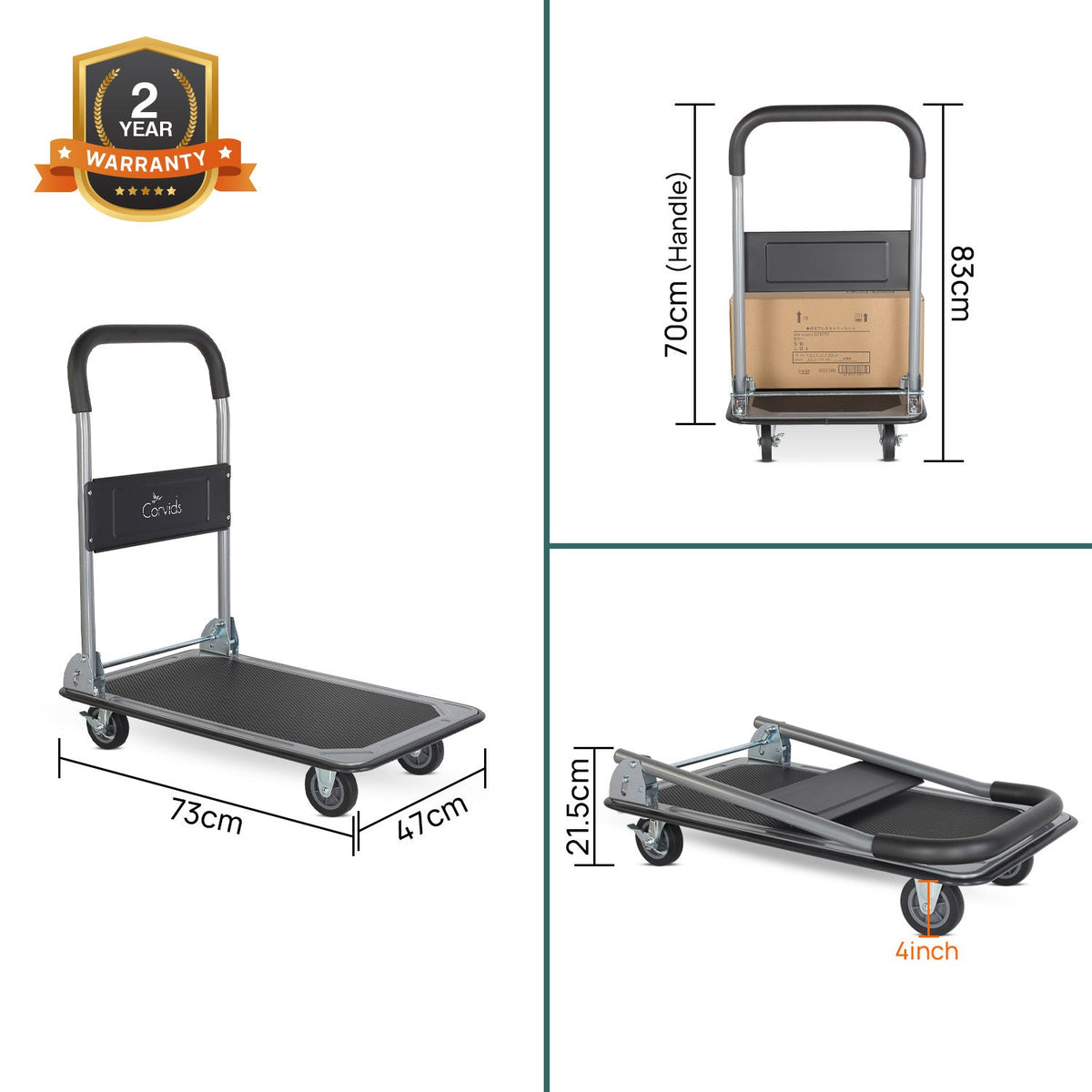 Corvids 150 Kg Portable Folding Metal Hand Platform Trolley with 2-Year Warranty-3