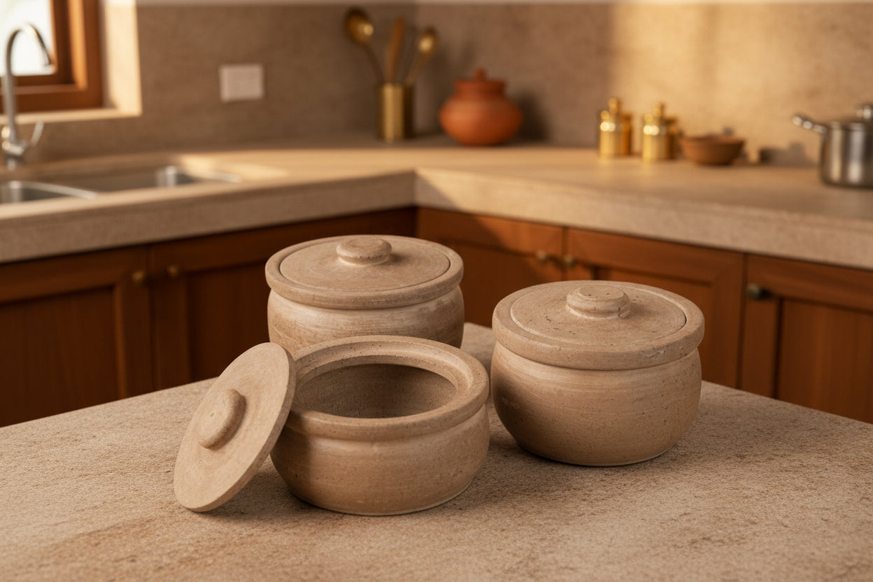 Soap Stone Traditional Curd Setter/ Storage Container Large  (800-900 ml)